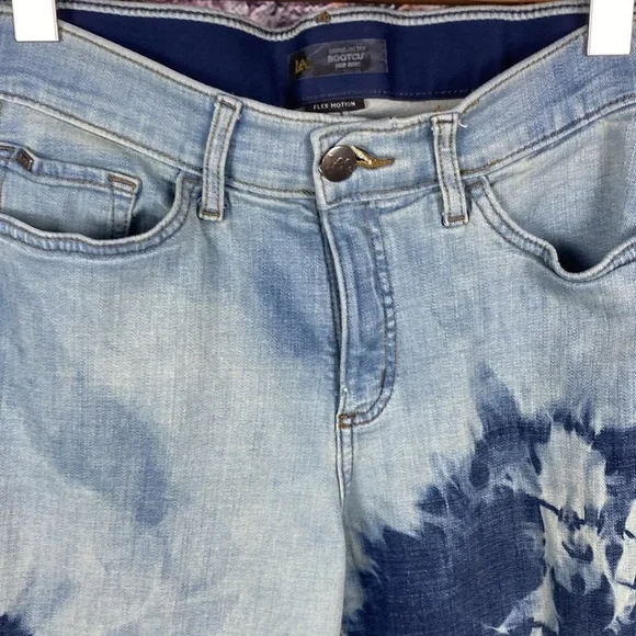 Lee Blue Tie-Dye Mid Rise Bootcut Fringe Hem Stretch hippie Jeans Size 10 - Picture 7 of 14